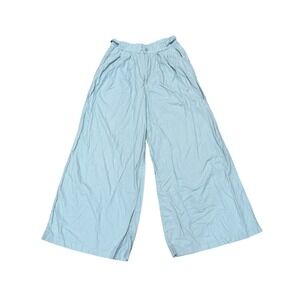 Young Fabulous & Broke Blue Wide Leg Trouser Pants High Rise Pleated Cotton M